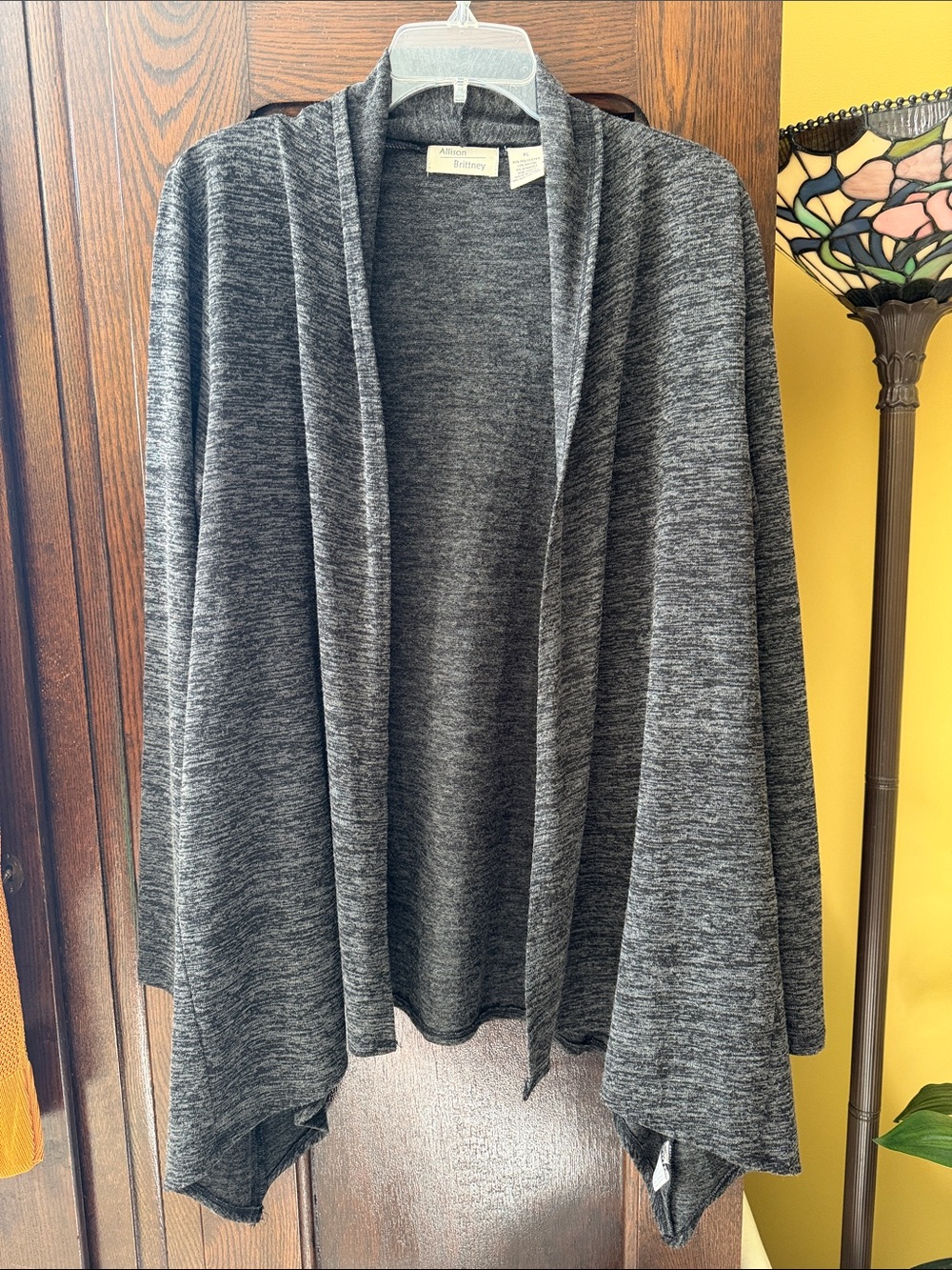 Allison Brittney Heather Charcoal Open-Front Draped Cardigan